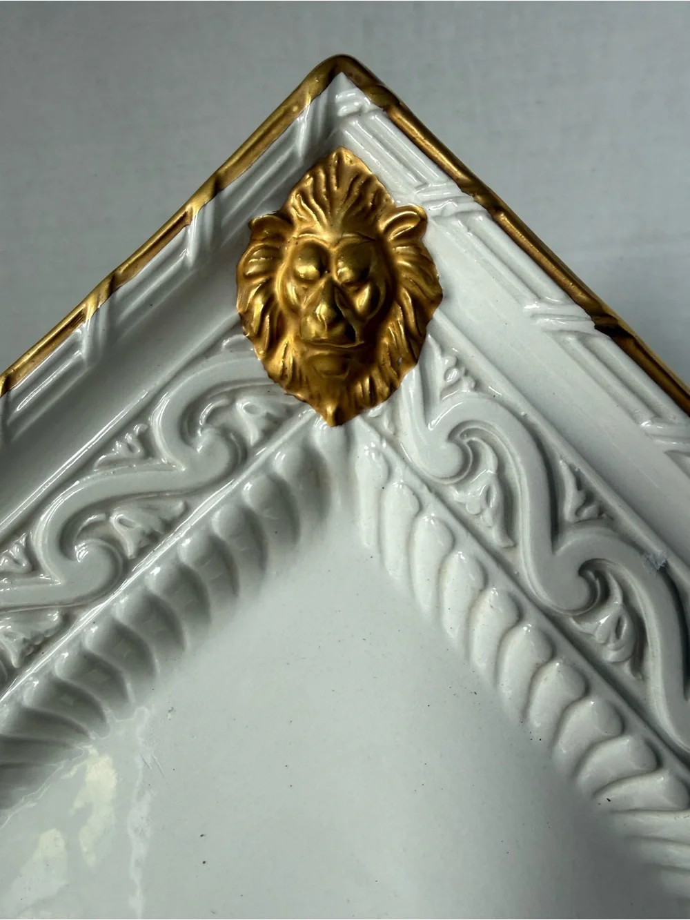 Vintage Italian White & Gold Ceramic Square Tray / Catchall